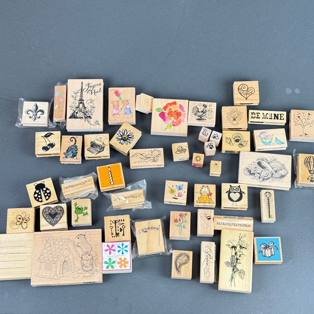Stampin Up Michaels Craftsmart Rubber Stamps 45 Lot Designs Wood Mounted Toy